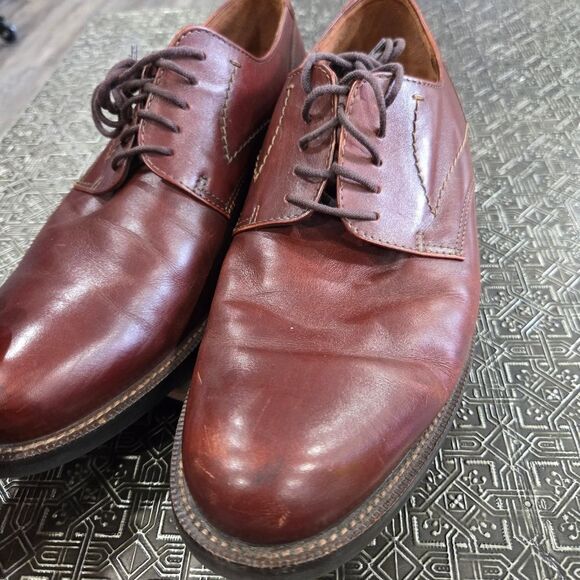 🐢 ECCO  Lisbon Plain Toe Cognac Brown Leather Oxford Shoes. Size EU42 US8-8.5 - Picture 9 of 13